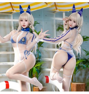 FEE ET MOI - Goddess of Victory Sheer Bikini Set  (White - Blue)